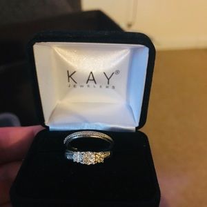 10k three stone ring and band.